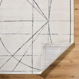 Livabliss Galey Alix Architect V-Modern Ivory Black Graphic High Pile Living Dining Bedroom Rug - Size: 160 cm x 215 cm - thumbnail 4