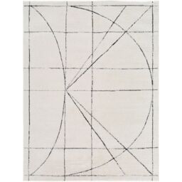 Livabliss Galey Alix Architect V-Modern Ivory Black Graphic High Pile Living Dining Bedroom Rug - Size: 160 cm x 215 cm - thumbnail 2