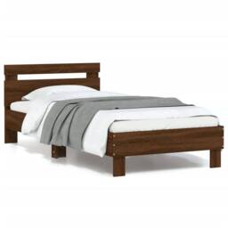 Berkfield Home Durable Bed Frame without Mattress with LED Lights Brown Oak 90x1 - Size: Single - thumbnail 2