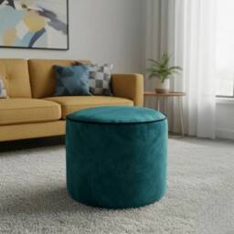 Snug City Luxury Velvet Large Round Bean Bag Ottoman Soft Plush Stool Pouffe in Teal - thumbnail 1