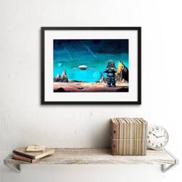 "Artery8 Film Robby Robot Forbidden Planet Space Stars 12x16"" Framed Art Print in Blue - Size: W12"" x H16""" - thumbnail 2