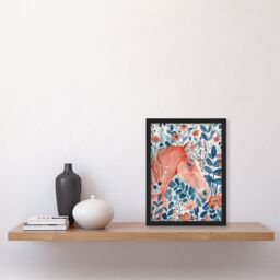 Artery8 Horse in Flower Field Pink Blue Watercolour Framed Wall Art - Size: A4 - thumbnail 4