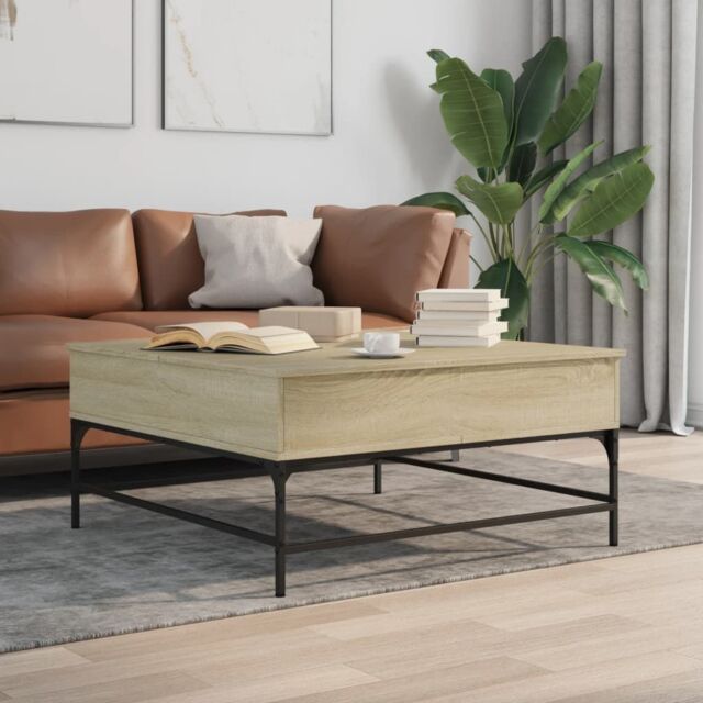 Berkfield Home Coffee Table Sonoma Oak 95x95x45 cm Engineered Wood & Metal in Brown - Size: 95 x 95 x 45 cm - image 1