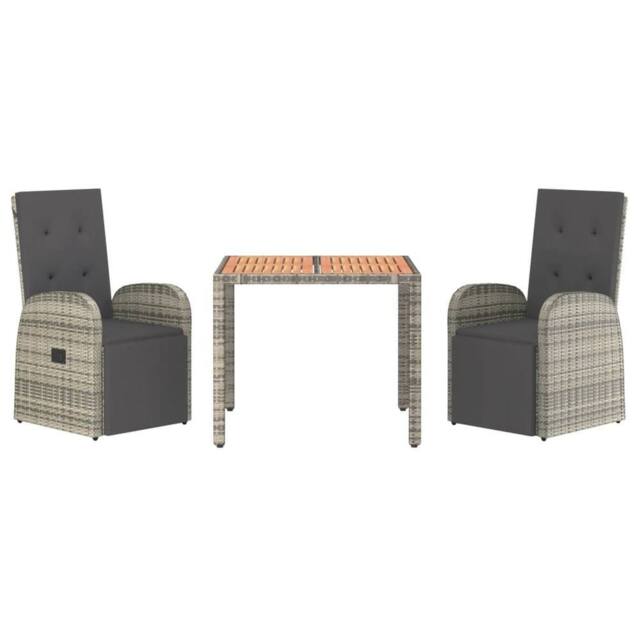 Berkfield Home Beautiful 3 Piece Garden Dining Set Grey Poly Rattan&Solid Wood Acacia - image 1