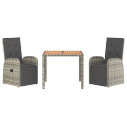 Berkfield Home Beautiful 3 Piece Garden Dining Set Grey Poly Rattan&Solid Wood Acacia - thumbnail 1