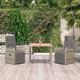 Berkfield Home Beautiful 3 Piece Garden Dining Set Grey Poly Rattan&Solid Wood Acacia - thumbnail 2