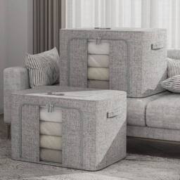 FLAVORA 100 Litre - 60x40x42cm Foldable Clothes Storage Box in Grey - Size: 500mm - thumbnail 5