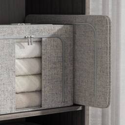 FLAVORA 100 Litre - 60x40x42cm Foldable Clothes Storage Box in Grey - Size: 500mm - thumbnail 6