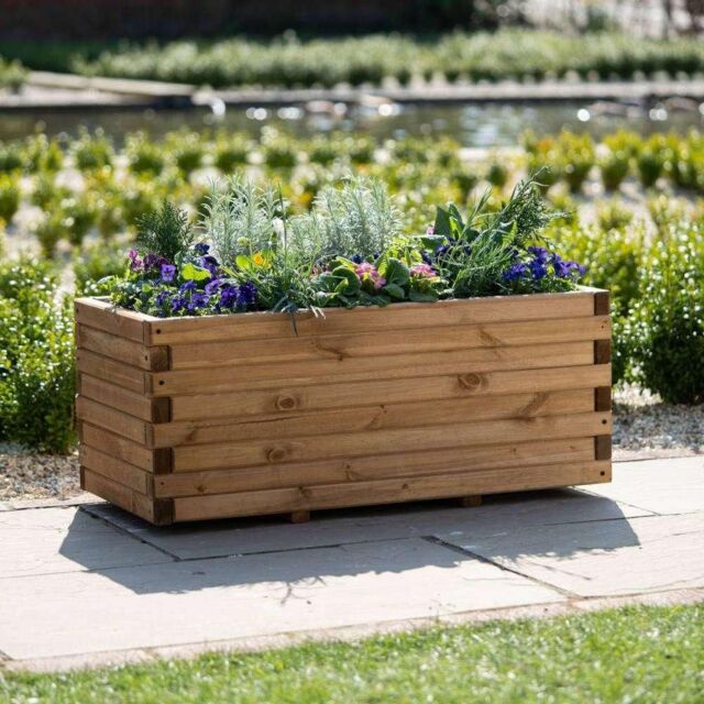 Primrose Raised Wooden Pine Flower Bed Trough Planter Treated Timber 140cm in Natural - image 1