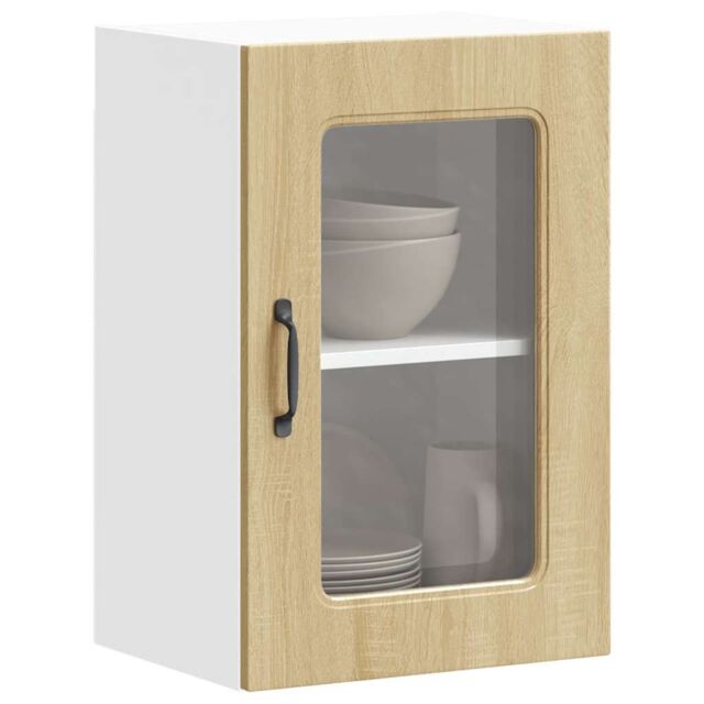 Berkfield Home Kitchen Wall Cabinet with Glass Door Kalmar Sonoma Oak Engineered Wood in Brown - image 1