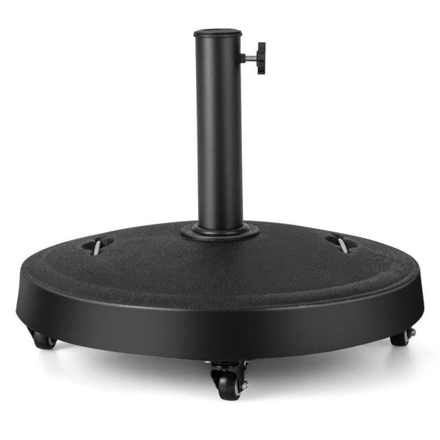Costway Patio 23kg 52cm Round Resin Umbrella Base w/Wheels Handles Table Market Stand in Black - image 1