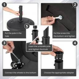 Costway Patio 23kg 52cm Round Resin Umbrella Base w/Wheels Handles Table Market Stand in Black - thumbnail 6