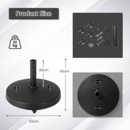 Costway Patio 23kg 52cm Round Resin Umbrella Base w/Wheels Handles Table Market Stand in Black - thumbnail 2