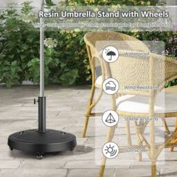 Costway Patio 23kg 52cm Round Resin Umbrella Base w/Wheels Handles Table Market Stand in Black - thumbnail 4
