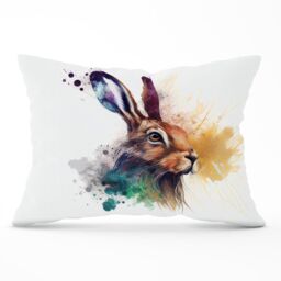 Warren Reed - Designer Hare Close Up Splashart Cushions in Brown - Size: 60 cm x 60 cm - thumbnail 1