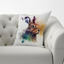 Warren Reed - Designer Hare Close Up Splashart Cushions in Brown - Size: 60 cm x 60 cm - thumbnail 2