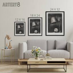 "Artery8 A Mask Tolls The Funeral Knell Redon Black Framed Canvas Wall Art in Grey - Size: W12"" x H16""" - thumbnail 4