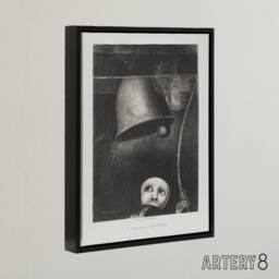 "Artery8 A Mask Tolls The Funeral Knell Redon Black Framed Canvas Wall Art in Grey - Size: W12"" x H16""" - thumbnail 2