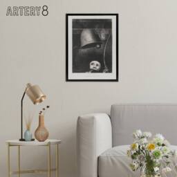 "Artery8 A Mask Tolls The Funeral Knell Redon Black Framed Canvas Wall Art in Grey - Size: W12"" x H16""" - thumbnail 3