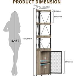 VOGREX Tall Corner Bar Cabinet with 5-Tier Shelves & Wine Glass in Brown - thumbnail 2
