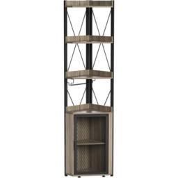 VOGREX Tall Corner Bar Cabinet with 5-Tier Shelves & Wine Glass in Brown - thumbnail 4