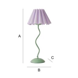 ValueLights Wiggle Lilac Pleated Scallop Lamp Shade Moss Green Metal Table Lamp & LED Bulb - thumbnail 8