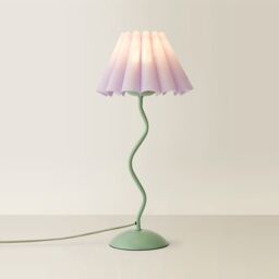 ValueLights Wiggle Lilac Pleated Scallop Lamp Shade Moss Green Metal Table Lamp & LED Bulb - thumbnail 6