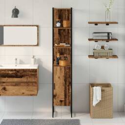 Berkfield Home Five Bathroom Cabinet Old Wood 33x33x185, 5 cm Engineered Wood in Brown - thumbnail 4