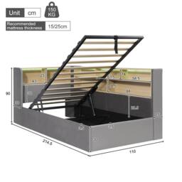 ModernLuxe Single L-shaped ottoman daybed with LED storage headboard in Grey - thumbnail 8