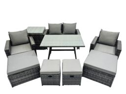 Fimous 8 Seater Outdoor Table Double Seat Sofa Side Table 4 Stools Set in Dark Grey - thumbnail 2