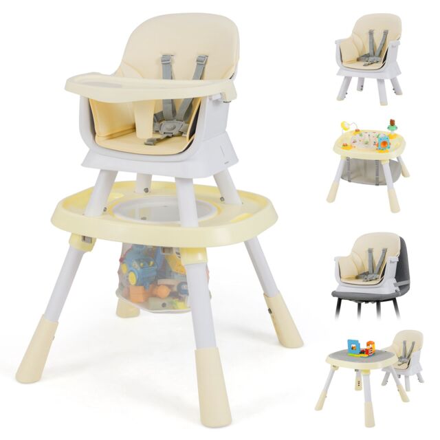 Gymax 16-in-1 Convertible High Chair Table & Chair Set With Removable Tray in Beige - image 1