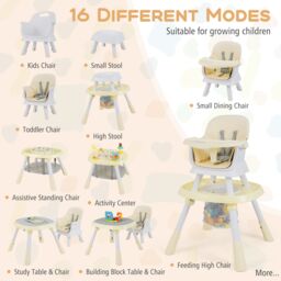 Gymax 16-in-1 Convertible High Chair Table & Chair Set With Removable Tray in Beige - thumbnail 6