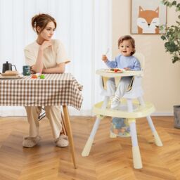 Gymax 16-in-1 Convertible High Chair Table & Chair Set With Removable Tray in Beige - thumbnail 3