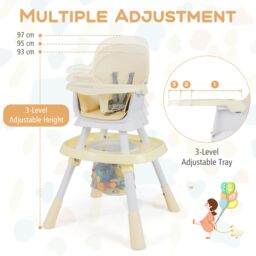 Gymax 16-in-1 Convertible High Chair Table & Chair Set With Removable Tray in Beige - thumbnail 8