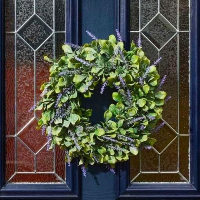 Marco Paul Fake Lavender Flowers Welcome Door Wreath in Green - image 1