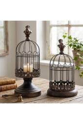 Living and Home 2pcs Vintage-Style Candlesticks Birdcage Candle Holders in Black - thumbnail 2