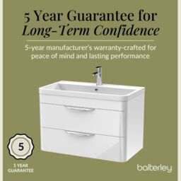Balterley Bathroom Wall Hung 2 Drawer Vanity Unit & Ceramic Basin, White, 810mm in White - thumbnail 4