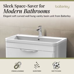 Balterley Bathroom Wall Hung 2 Drawer Vanity Unit & Ceramic Basin, White, 810mm in White - thumbnail 3