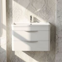 Balterley Bathroom Wall Hung 2 Drawer Vanity Unit & Ceramic Basin, White, 810mm in White - thumbnail 9