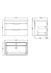 Balterley Bathroom Wall Hung 2 Drawer Vanity Unit & Ceramic Basin, White, 810mm in White - thumbnail 8