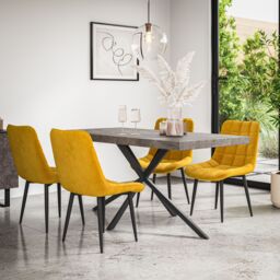 More4Homes Donni Dining Table & Chairs - Concrete Effect Table Top w Black Legs + Nova Velvet Dining Chair Set Of 4 in Mustard - thumbnail 1