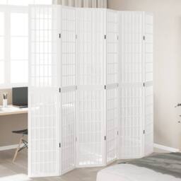 Berkfield Home Room Divider 6 Panels White Solid Wood Paulownia - thumbnail 2
