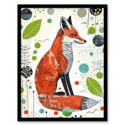 "Artery8 Fox Folk Art Simple Bright Abstract Design Framed Art Print in Orange - Size: W12"" x H16""" - thumbnail 1