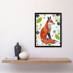 "Artery8 Fox Folk Art Simple Bright Abstract Design Framed Art Print in Orange - Size: W12"" x H16""" - thumbnail 4