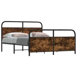Berkfield Home Metal Bed Frame without Mattress Smoked Oak 160x200 cm in Brown - thumbnail 2