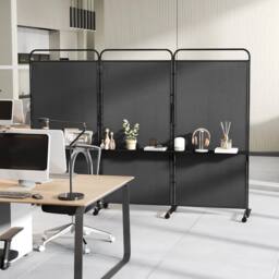VOGREX Black Costway 188cm Rolling 3-Panel Folding Privacy Room Divider - thumbnail 5
