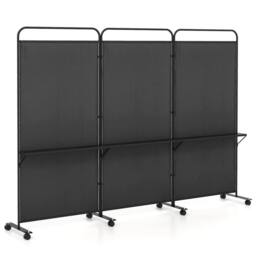 VOGREX Black Costway 188cm Rolling 3-Panel Folding Privacy Room Divider