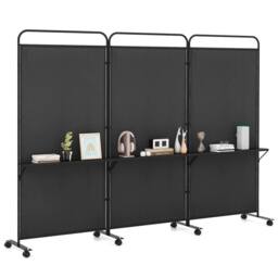 VOGREX Black Costway 188cm Rolling 3-Panel Folding Privacy Room Divider - thumbnail 2
