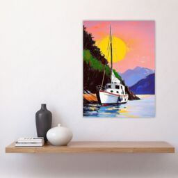 "Artery8 Harbour Sunset Docked Sailboat Coastal Landscape Wall Art Print - Size: W12"" x H16""" - thumbnail 4