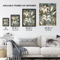 "Artery8 White Lilies Flower Blooms Floral Artwork Framed Art Print in Grey - Size: W12"" x H16""" - thumbnail 3